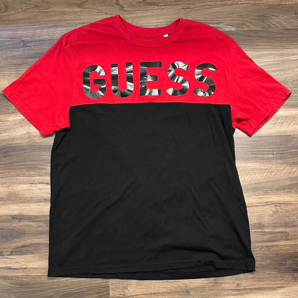 Guess Red and Black Logo Tee